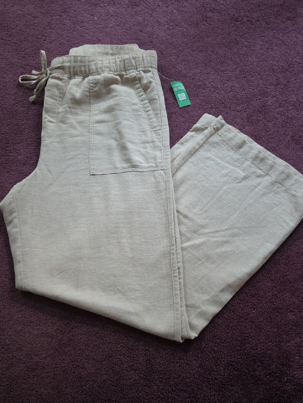 GAP Women's Light Beige Drawstring Linen-Blend Trousers Size L (Tall)